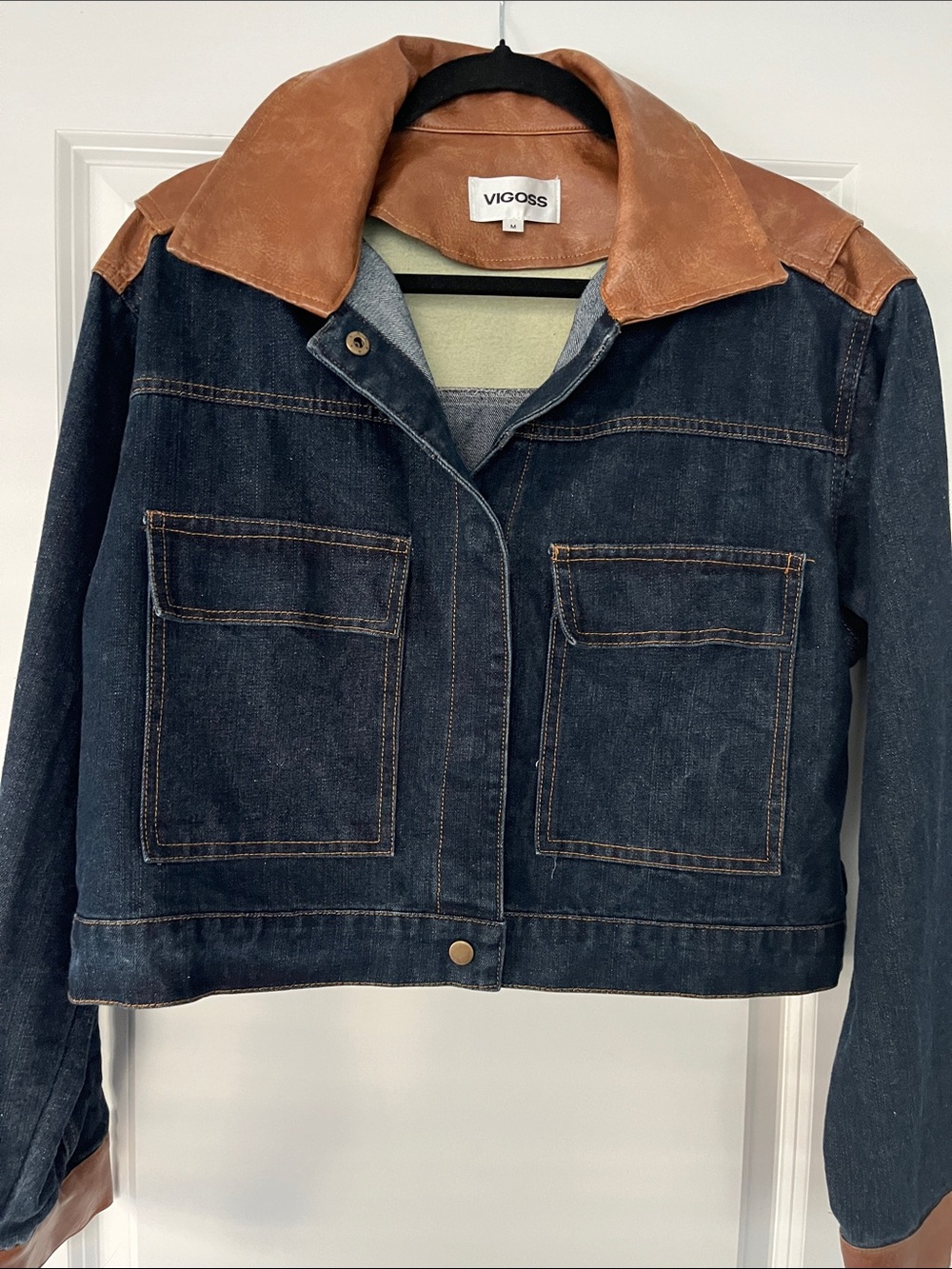 Vigoss Dark Blue Denim Jacket with Brown Collar